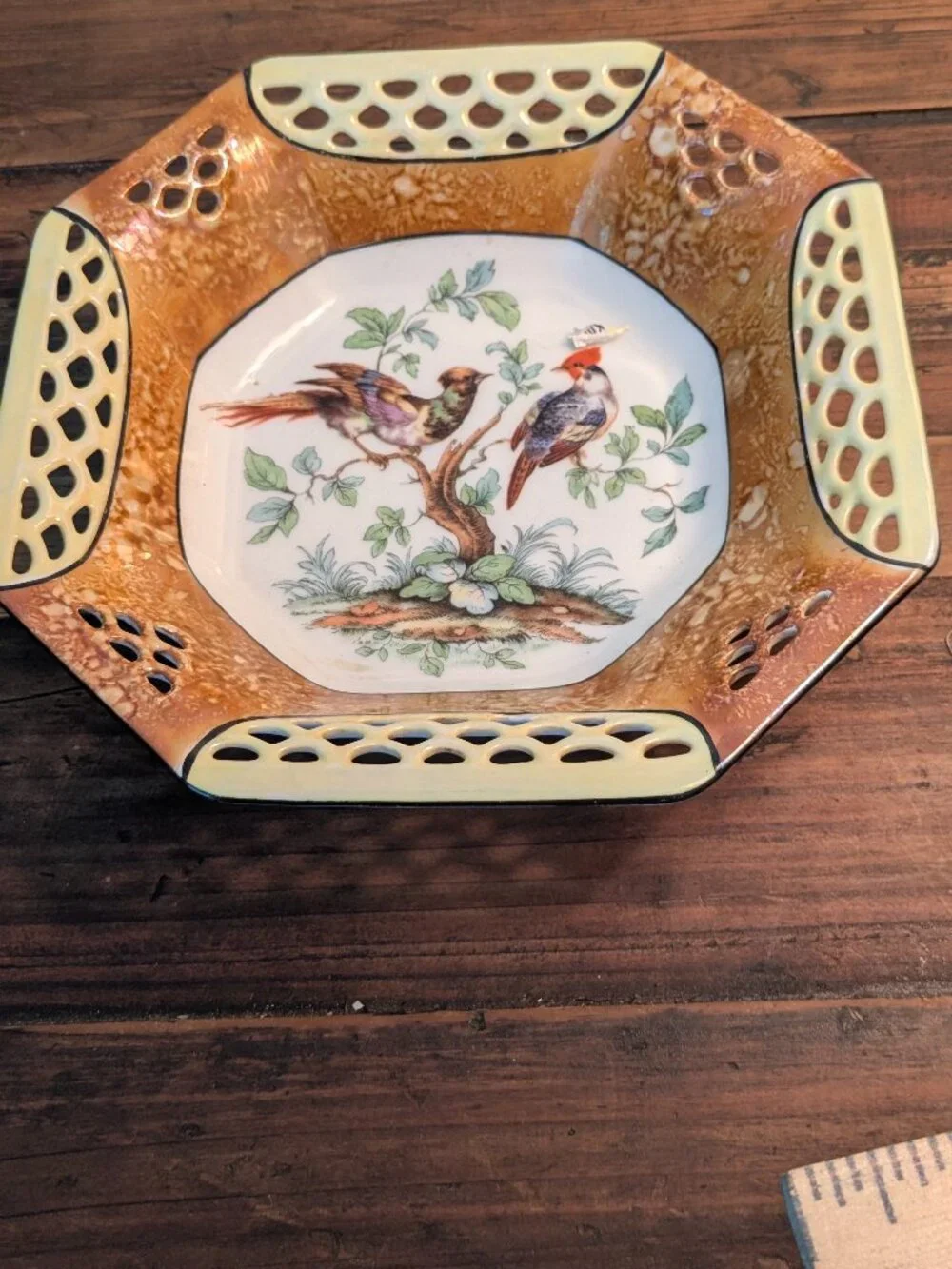 Schwartzenhammer Bavaria Octagonal Reticulated Bowl With Birds